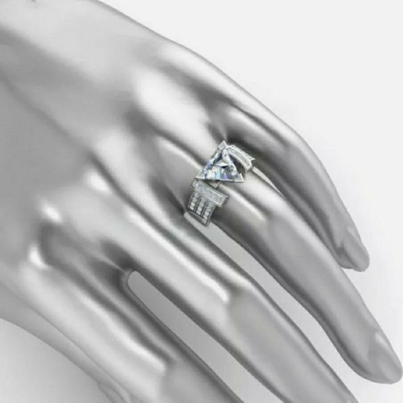 Trillion Cut White Sapphire .925 Engagement - Picture 2 of 6